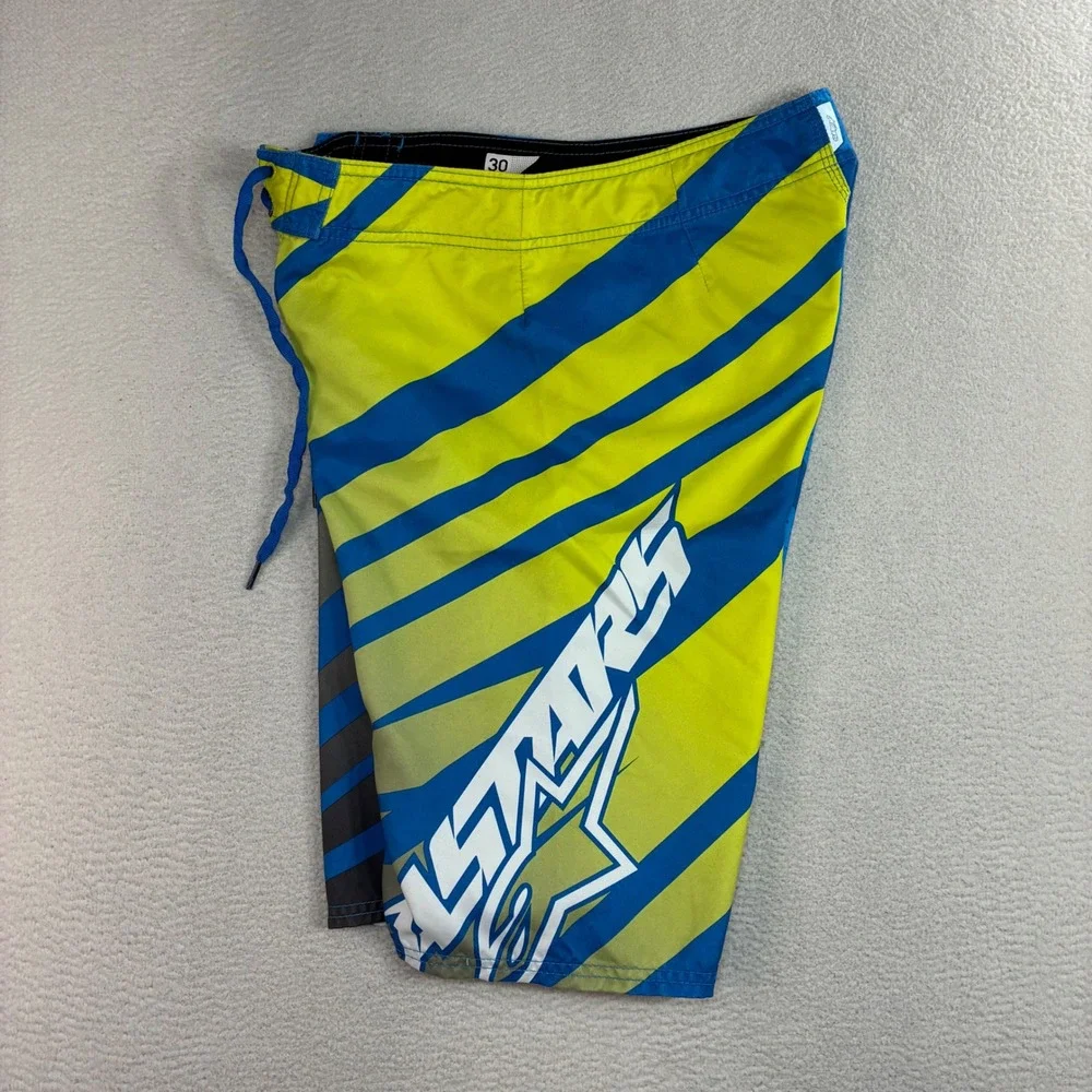 Alpinestars Board Short Men 30x12 Blue Yellow Performer Surf Moto Swim Trunk Y2K